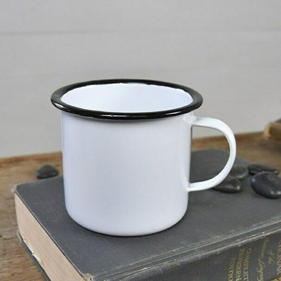 Other - Small White Enamelware Cup with Black Trim